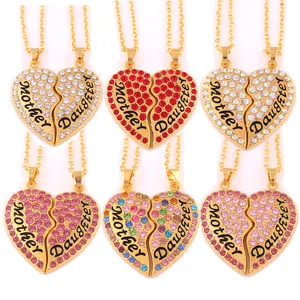 HJ011 Fashion Parent-child suit Jewelry Family ornament Mother Daughter charm multicolor crystal heart necklace alloy necklace