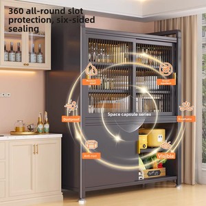 <span class=keywords><strong>Armoire</strong></span> de <span class=keywords><strong>rangement</strong></span> multi-niveaux sur pied en acier avec porte <span class=keywords><strong>coulissante</strong></span> pour cuisine, salon et salle à manger - Product Image 3