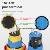 Emergency Stop Switch 16mm 2NO 2NC Plastique petite tête verrouillage poussoir déverrouillage rotation 6 bornes bouton à accroch