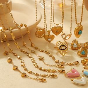 Conjunto de Joyería de Acero Inoxidable con Forma de Corazón para Mujer, Regalo Elegante y Moderno, Conjunto de Collar y Aretes - Product Image 1