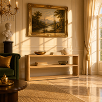Table console minimaliste en bois texturé, finition haute résistance, faite à la main, à structure ouverte, pour projets résidentiels modernes