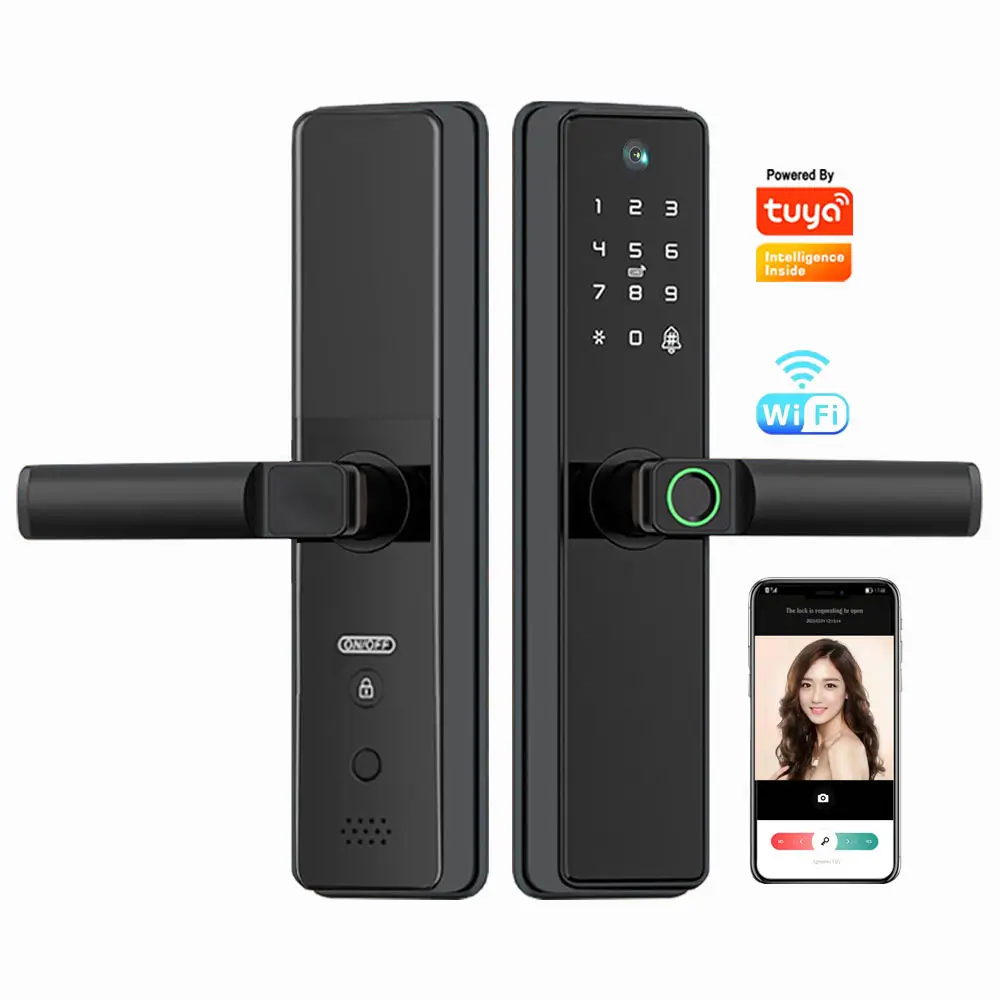 Kamera Tuya Wifi App Smart Türschloss Remote Cat-Eye Biometrischer Finger abdruck Digital Lock Key Nfc Rfid Code Telefon Entsperren Smart Lock