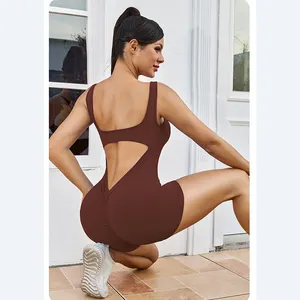 Pakaian jumpsuit Yoga wanita seksi gaya baru tren populer pakaian Jogging latihan olahraga punggung terbuka pengangkat bokong bentuk V