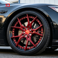 Juego de Dos Ruedas Forjadas de Alta Gama en Negro Brillante y Rojo Pulido de 18 19 20 21 22 5*114.3 5*120 5*127 para Mustang Challenger Camaro