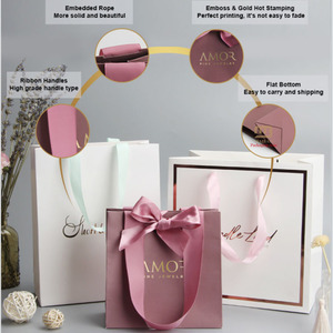 Bolsa de papel personalizada, regalo de lujo al por menor, bolsa de joyería para ropa de Boutique, bolsas de compras de papel pequeñas con asa de cinta para pajarita - Product Image 3