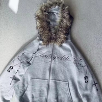 Sweat à capuche zippé surdimensionné et épais en fourrure, personnalisé OEM/ODM, pour hommes, avec patch brodé et strass, unisexe