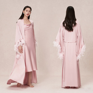 Pyjamas pour femmes, ensemble de robes en soie, robes de <span class=keywords><strong>demoiselle</strong></span> <span class=keywords><strong>d</strong></span>'<span class=keywords><strong>honneur</strong></span> de luxe pour femmes, robes à manches longues à col en V, printemps été - Product Image 6