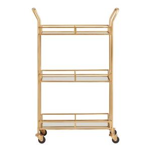 Carrito de barra rodante dorado de 3 niveles de Metal y vidrio MOQ 25 uds, carrito de servicio, carrito con ruedas, mesa de centro, muebles de sala de estar de Metal - Product Image 3