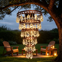 Lustre solaire sans fil à 6 niveaux en cristal pour décoration extérieure de mariage, jardin, patio
