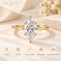 Bague de fiançailles solitaire en or jaune 14 carats avec diamant de laboratoire taille marquise 3 carats E VVS, certifié IGI, personnalisable OEM ODM, vente en gros