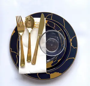 gold rimmed disposable plastic dinnerware sets for wedding party charger plates