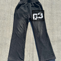 Pantalon de survêtement ample à jambe droite, taille élastique, style streetwear décontracté, avec logo personnalisé, patch lettre vintage délavé et appliqué, vente en gros
