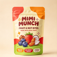 Sachets refermables mats personnalisés à faible MOQ avec impression de dessins animés pour enfants, idéaux pour fruits, chips, céréales et snacks