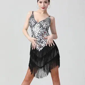 Disfraz de <span class=keywords><strong>Charleston</strong></span> de los Años 20, Vestido de Lentejuelas con Flecos Estilo Gatsby, Vestido Sexy con Cuello en V y Tirantes Finos para Fiesta, Baile Latino - Product Image 3