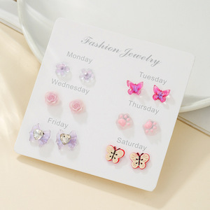 Fashion Jewelry Stud Earrings Set Flower <b>Bow</b> Heart Fruit Resin Weekly <b>Gift</b> for Women - Product Image 2