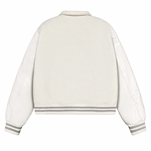 Chaqueta Varsity Blanca al por Mayor, de Alta Calidad, con Mangas de Cuero y Lana, Estilo Urbano para Hombre, Corte Cuadrado, Logotipo Personalizado, Chaqueta Bomber de Béisbol - Product Image 2