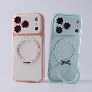 เคสโทรศัพท์แม่เหล็กแบบด้าน รุ่นแฟชั่น สำหรับ iPhone 17 13 14 15 16 Pro Max พร้อม 360 °   ขาตั้งแบบวงแหวน กรอบเลนส์แบบถอดได้ ฝาครอบกันกระแทก - Product Image 2