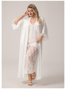 Luxurious Solid Thermal <b>Satin</b> Chiffon Feather Trim Sexy <b>Womens</b> Plus Size Sleepwear <b>Robe</b> Long Sleeve Regular Fit Nightgown Home - Product Image 2