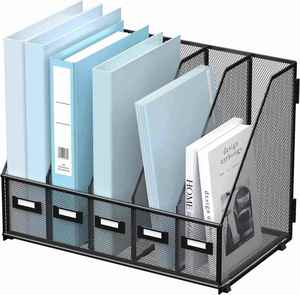 Desk <b>Organizers</b> Metal Desk Magazine <b>File</b> Holder with 5 Vertical Compartments Rack <b>File</b> <b>Organizer</b> for Office Home Workspace Black - Product Image 1