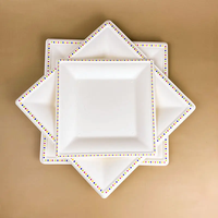 Assiettes rondes jetables en pulpe moulée biodégradable et compostable, motif imprimé, en bagasse de canne à sucre, pour dîner