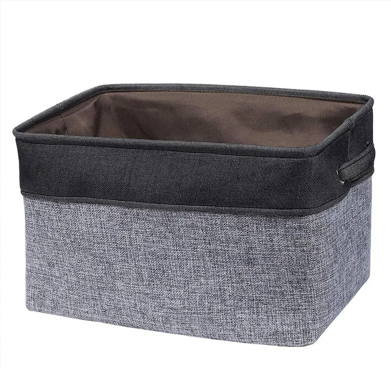 Tela de cestas de almacenamiento de cubo negro-Grey grande Rectangular tela plegable organizador Bin cestas de lavandería cestas para vivero