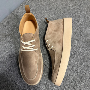 Chaussures montantes en daim pour hommes, couleur abricot, talon bas, à lacets, bottines décontractées pour le quotidien - Product Image 3
