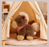 Peluche cheval orange portable avec écharpe à carreaux, jouet en peluche doux et compressible pour la décoration de bureau