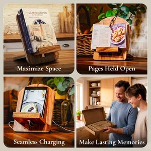 Support de Livre en <span class=keywords><strong>Bois</strong></span> d'Acacia Naturel, Planche à Découper, Support Décoratif pour <span class=keywords><strong>Tablette</strong></span> en <span class=keywords><strong>Bois</strong></span> pour Comptoir de Cuisine, Présentoir de Recettes - Product Image 2