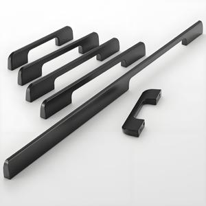 Gagang furnitur hitam Aloi aluminium untuk pegangan pintu pegangan perangkat keras kabinet dapur dan kenop