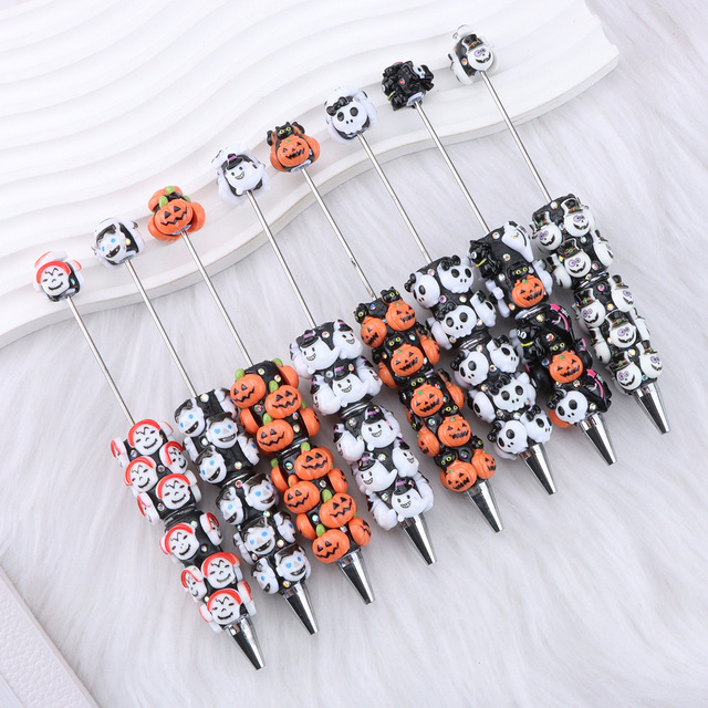 Wholesale Pumpkin Ghost Skull Multi-color Diamond Pen Creative DIY Halloween Beaded Pen Cartoon Cute Halloween Gift Beaded Pen