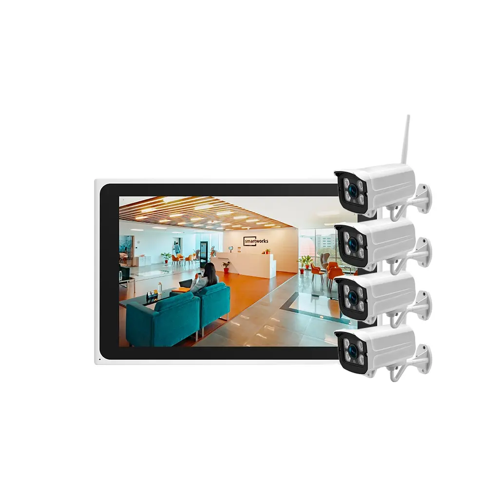 JideTech 3MP Smart Home Wifi Ptz Camera System Ip Camera Kit 4CH Screen Surveillance Security Camera