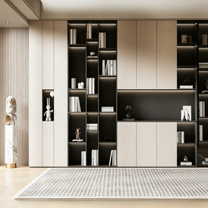 Estantería Combinada de Estilo Moderno BALOM, Estantes Abiertos, Diseño de Armario Cerrado, Luz Ambiental LED, Mueble de Almacenamiento de <span class=keywords><strong>Libros</strong></span> <span class=keywords><strong>para</strong></span> el Hogar - Product Image 3