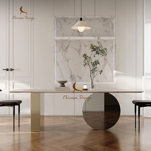 Foshan Luxury Modern Waterproof Metal Dining Table with White <b>Marble</b> <b>Top</b> Rectangle Shape for Apartment & Villa Use - Product Image 3