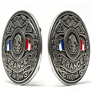 France Silver-Plated Zinc Alloy <b>Badge</b> Emblem Embossing Printing Patriotic Souvenir Die Struck Round Shape - Product Image 5