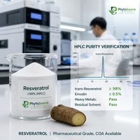 Poudre d'extrait de Resvératrol de qualité alimentaire en vrac 98% par HPLC certifiée Halal Ingrédient de supplément à base de plantes Fournisseur PhytoSource