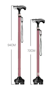 Bâton de randonnée réglable, noire et rouge, pour personnes âgées, hommes et femmes, en stock
