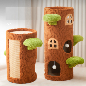 Arbre vertical multi-niveaux avec sisal et bois, design moderne, structure d'escalade écologique pour toutes les saisons - Product Image 1