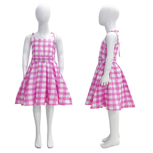 Pink Gingham Check <b>Dress</b> For Girls A-Line Sleeveless Cute Style Children Clothing - Product Image 2