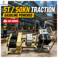 Treuil à double tourelle de 5 tonnes avec moteur à essence, machine de tirage de câbles, double tambour, pour le tirage de câbles en acier, installation industrielle maximale