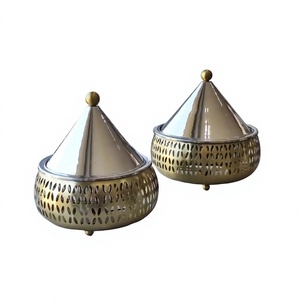 Ensemble de deux chauffe-plats métalliques ronds pour table, vaisselle de table, cocotte classique élégante, nouveau réchaud métallique - Product Image 1