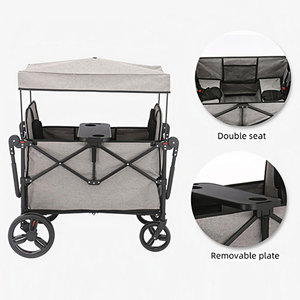 Chariot pliable pas cher en gros avec auvent, chariot utilitaire portable pour le shopping et le jardin, double siège et plateau amovible - Product Image 2
