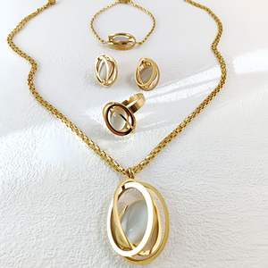 طقم قلادة من حجر بوهيميا كروي من الفولاذ المقاوم للصدأ من فاتينجنا بطبقتين خاتم للأظافر مطلية بالذهب للهدايا - Product Image 5