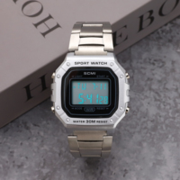 Jam Tangan Digital Retro Kotak SCMI 3681 Pria, Tahan Air 30M, Bercahaya, Alarm, Stopwatch, Tali Baja Anti Karat, Jam Tangan Sport