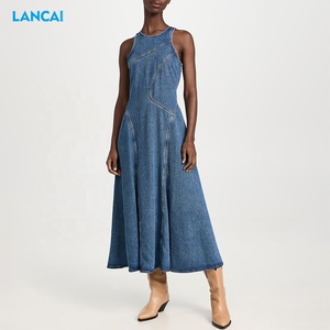 2025 verano nuevo producto vestido de mezclilla dobladillo plegable moda elegante Venta caliente sin mangas <span class=keywords><strong>Maxi</strong></span> vestido - Product Image 6