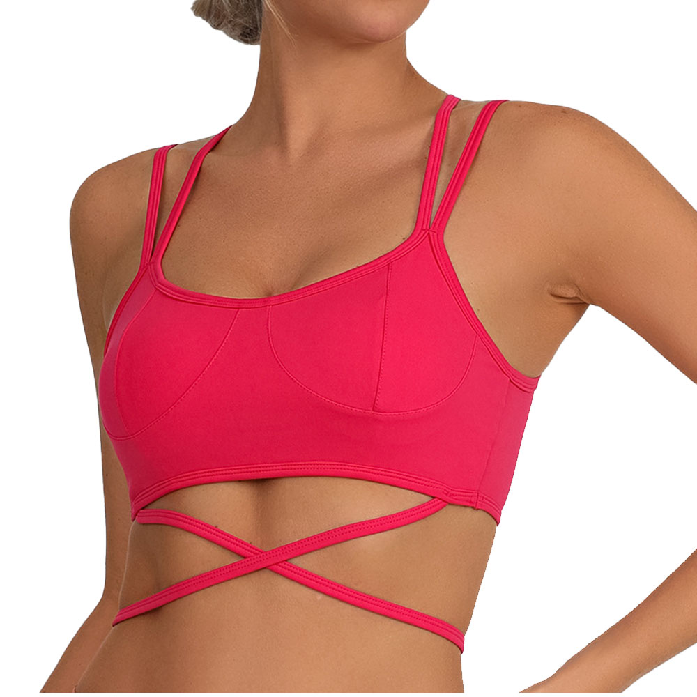 Women's Criss-Cross Halter Wrap Sports Bra Back Bow Tie Breathable Lightweight High Support Crew Neck Yoga Workout Crop Top