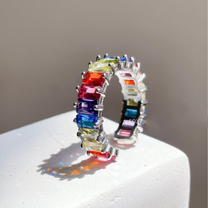 Juego de Anillos de Latón con Circonitas de Colores para Mujer, Regalo de Boda, Chapado en Oro de 18K y Rodio - Product Image 4