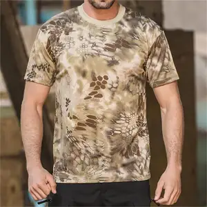 Camiseta tática masculina de camuflagem slim fit, manga curta, gola redonda, base, meia manga