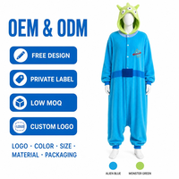 Alien Monster Kigurumi Onesie Pyjama für Damen, Blau-Grüner Plüsch Ganzkörper-Kostüm-Hoodie mit Knöpfen vorne, Haus-Schlafanzug, Geschenk