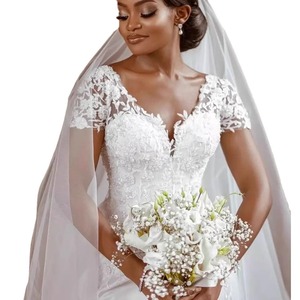 European American Style Mermaid Wedding Dress Sweetheart Neckline Fitted Waist White Polyester Outdoor Church Wedding Dress - Product Image 4