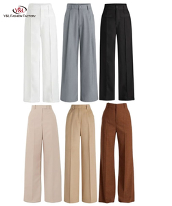 OEM ODM Custom <span class=keywords><strong>di</strong></span> alta qualità in <span class=keywords><strong>lana</strong></span> estiva formale a vita alta pieghettato anteriore traspirante ufficio pantaloni larghi <span class=keywords><strong>donna</strong></span> produttore - Product Image 2